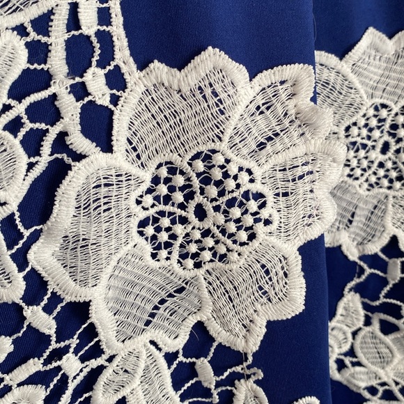 Venus sleeveless Blue and white lace midi dress stretchy. - Picture 5 of 14